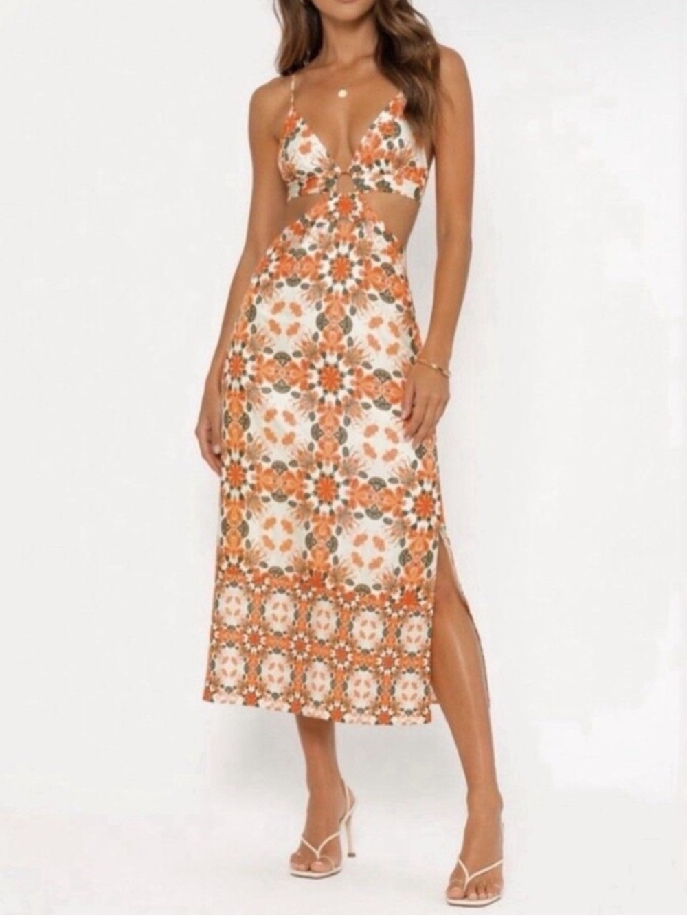 House of Harlow 1960 Orange Geometric
Cutout Midi Dress Size Medium